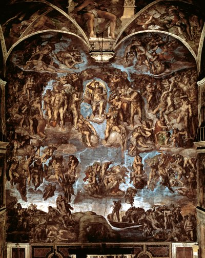 Sixtinische Kapelle: Das Jüngste Gericht, 1538-41 (vor der Restaurierung) von Michelangelo Buonarroti